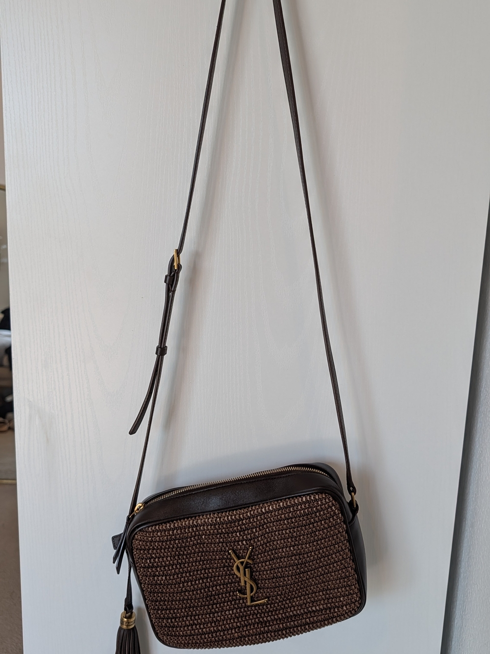 SAINT LAURENT Lou Ysl Monogram Raffia Camera Bag In Brown - Picture 3 of 14